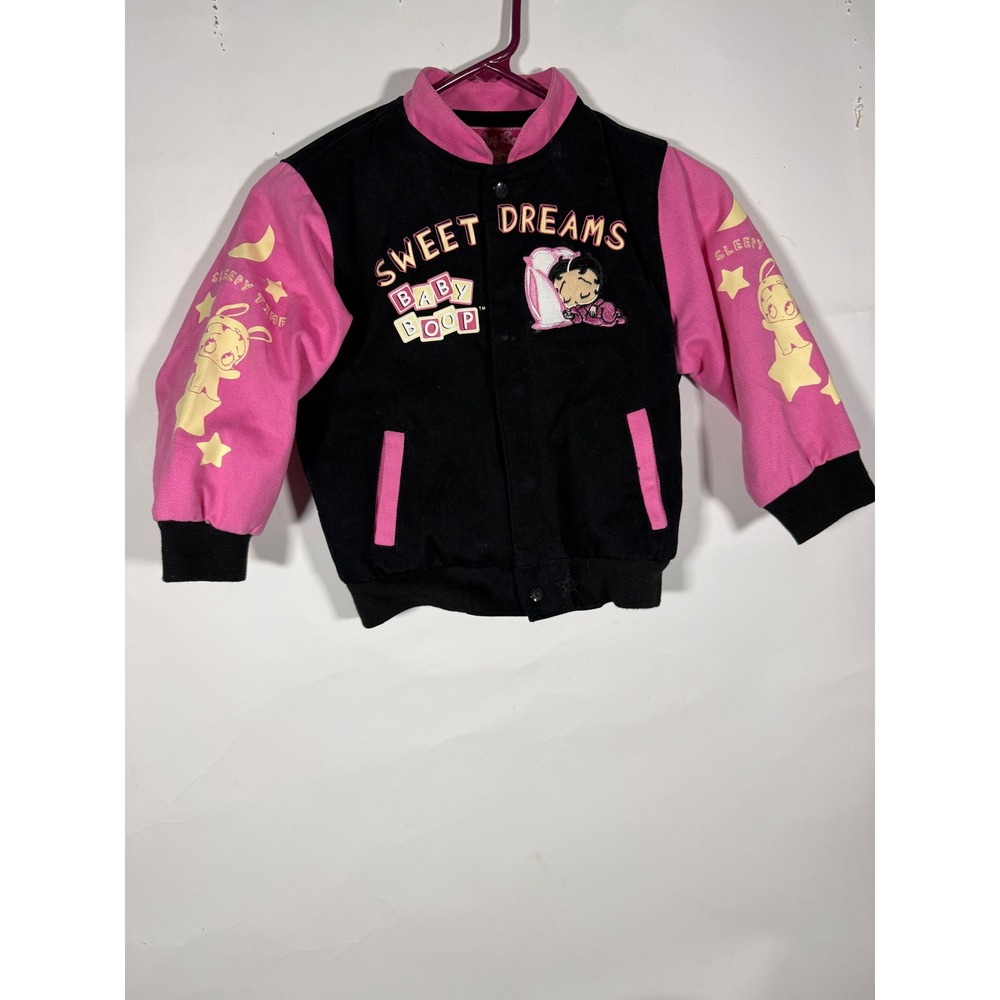 Vintage JH Design Baby Boop Varsity Jacket Kids Size 5 Black Pink Sweet Dreams